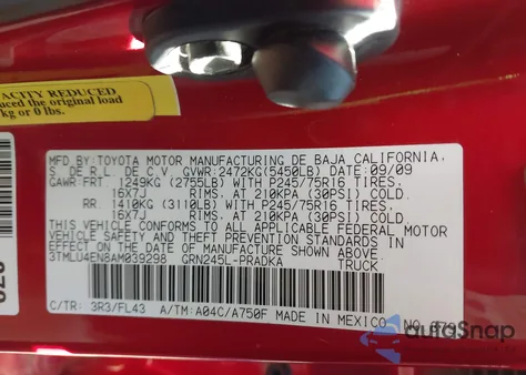 2010 Toyota Tacoma Base V6 из США, поврежденный, VIN 3TMLU4EN8AM039298